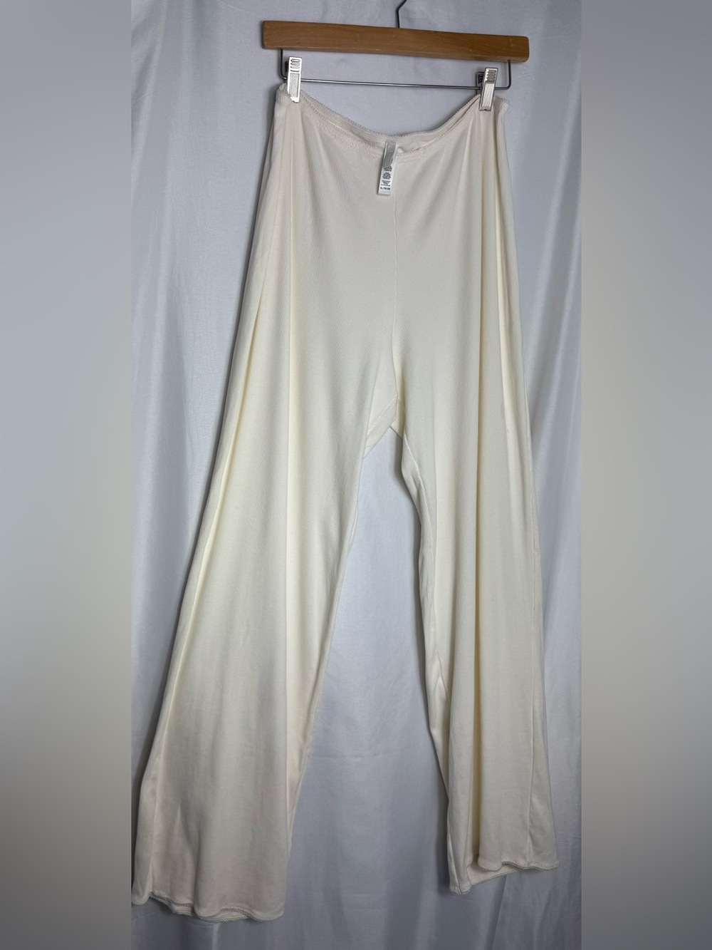 Skims ribbed bone Cream Wide-Leg Pants cozy XL NWOT